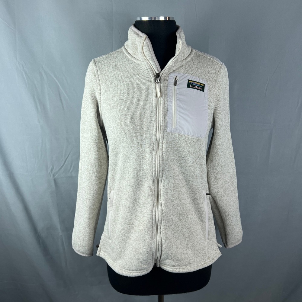 L.L.bean Jacket Womens Small Heathered Gray Brushed Fleece Full Zip Mock Neck